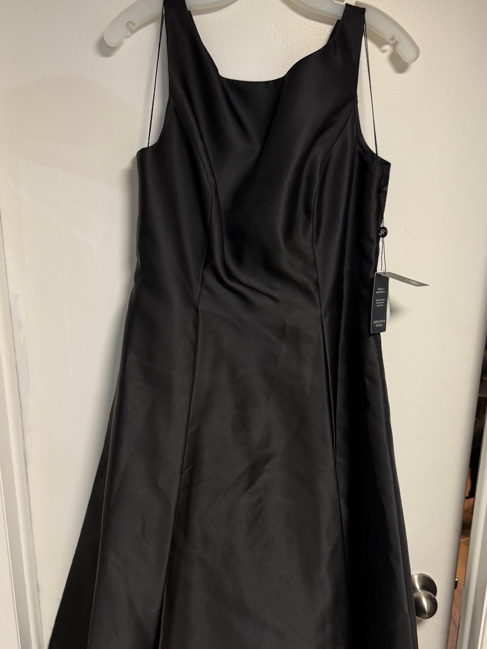 Adrianna Papell Black Satin Midi A-Line Dress
